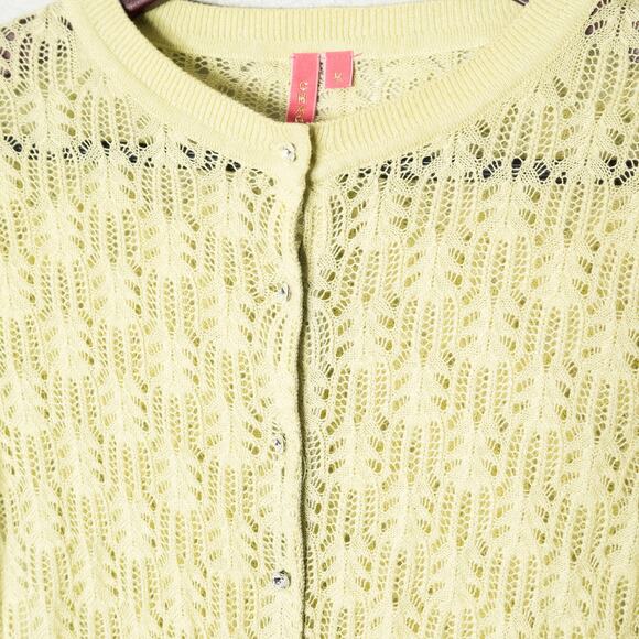 Charlotte Open Knit Cardigan Chartreuse Size M Y2K Revival - Picture 3 of 9